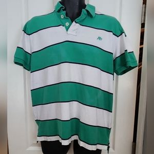 Aeropostale Green and white wide Striped Rugby polo Short Sleeve Large